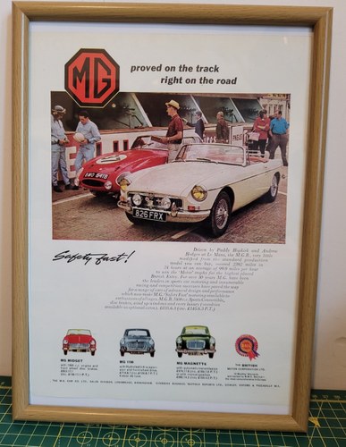 1969 Original 1964 MGB Framed Advert For Sale