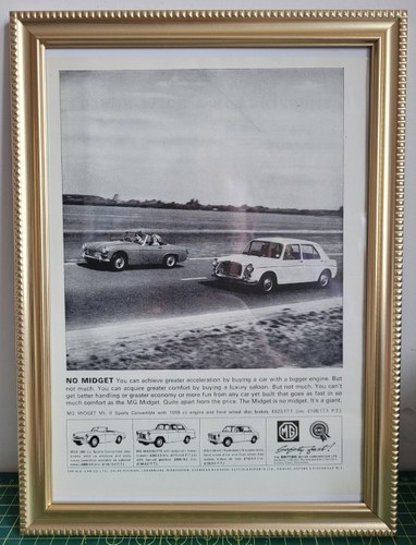 1978 Original 1965 MG Midget Framed Advert For Sale