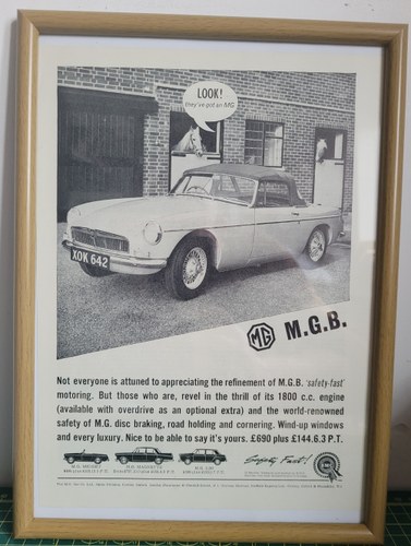 1981 Original 1963 MGB Framed Advert For Sale