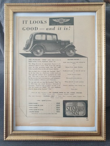 1984 Original 1934 Standard Nine Framed Advert  For Sale