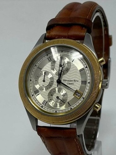 Mercedes-Benz Classic Leather-Strapped Chronograph Wristwatc For Sale by Auction