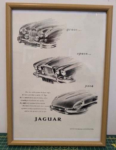 1992 Original 1961 Jaguar Framed Advert For Sale