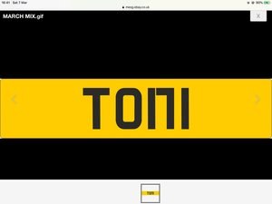 Toni cherished number plate For Sale