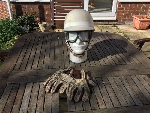 Motor racing helmet,goggles and gloves For Sale