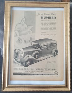 1964 Original 1934 Humber 16/60 Framed Advert For Sale