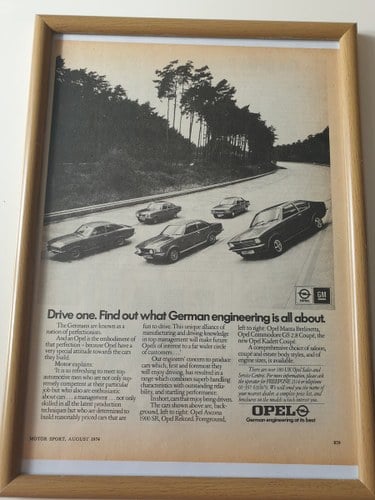 Original 1974 Opel Framed Advert  VENDUTO