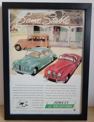 1992 Original 1952 Jowett Framed Advert For Sale