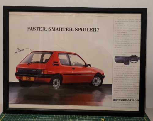 1992 Original 1988 Peugeot 205 Framed Advert For Sale