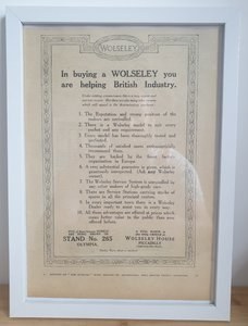 1965 Original 1922 Wolseley Framed Advert  For Sale