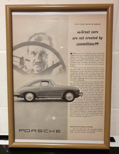 1963 Porsche 356 Framed Advert Original  VENDUTO
