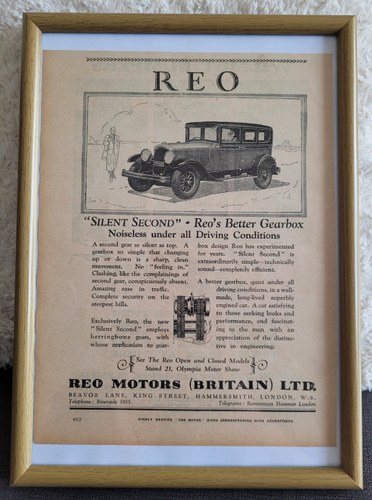 1983 Original 1929 REO Flying Cloud Framed Advert In vendita