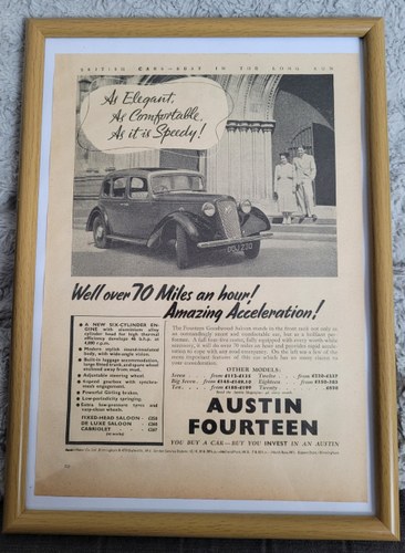 1983 Original 1937 Austin Fourteen Framed Advert For Sale