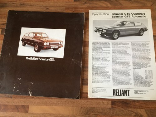 Reliant Scimitar brochure and spec sheet. In vendita