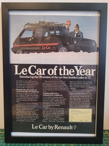 1991 Original 1978 Renault Le Car Framed Advert For Sale