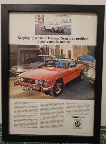 1976 Original 1974 Triumph Stag Framed Advert For Sale