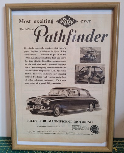 1982 Original 1955 Riley Pathfinder Framed Advert For Sale