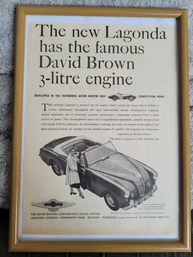 1986 Original 1954 Lagonda 3 Litre Framed Advert For Sale