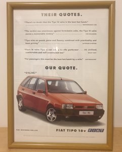 1977 Original 1992 Fiat Tipo Framed Advert For Sale