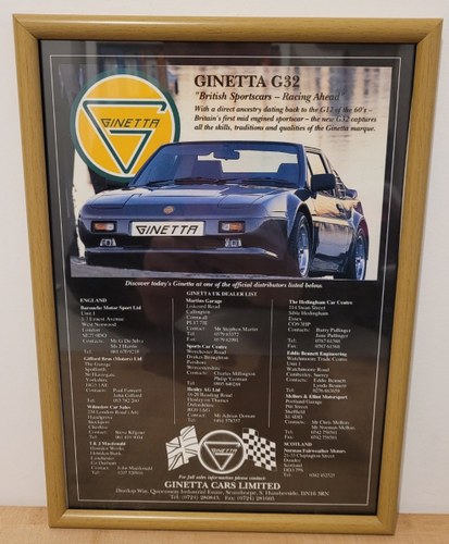 1988 Original 1991 Ginetta G32 Framed Advert For Sale
