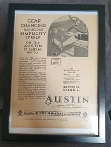 1983 Original 1929 Austin Framed Advert  For Sale