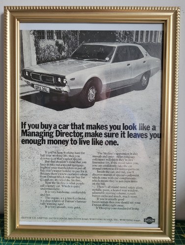 1956 Original 1973 Datsun Skyline Framed Advert For Sale