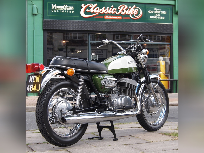 Suzuki T500 Early Model, Restored, Ride Away.