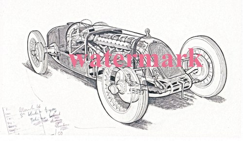 Brian Hatton Cutaway Drawing of the 1926 Talbot GPLB For Sale