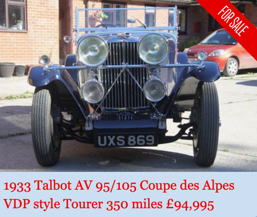 1933 Talbot AV 95/105 Coupe des Alpes Vanden Plas style In vendita