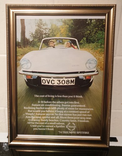 Original 1974 Triumph Spitfire Framed Advert For Sale