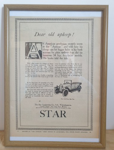 1972 Original 1924 Star 12/25 Framed Advert  For Sale