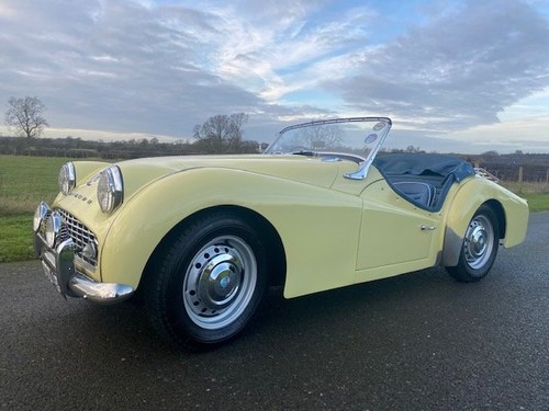 1959 Triumph TR3A in Primrose Yellow with Royal Blue leather For Sale