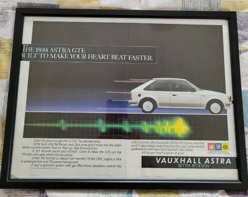 1962 Original 1983 Vauxhall Astra GTE Framed Advert In vendita