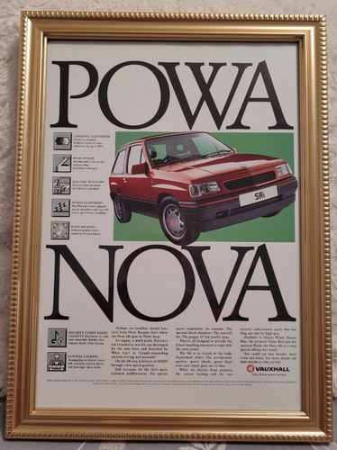 1972 Original 1992 Vauxhall Nova SRi Framed Advert For Sale