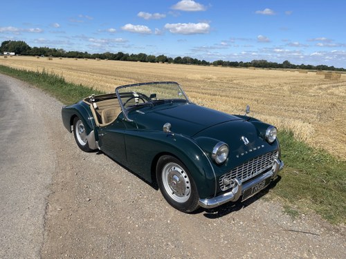1961 1960 TR3A GREEN WITH FAWN INTERIOR AND OVERDRIVE. SOLD