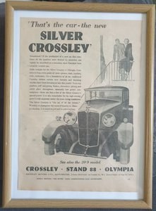 1965 Original 1930 Silver Crossley Framed Advert  In vendita