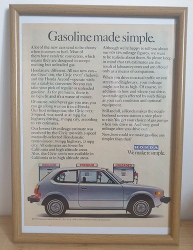 1968 Original 1978 Honda Civic Framed Advert For Sale