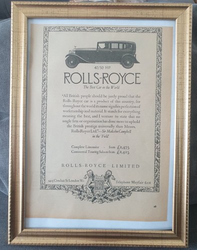 Original 1933 Rolls-Royce Phantom Framed Advert For Sale