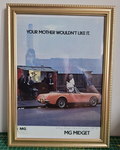 1974 Original 1973 M.G Midget Framed Advert For Sale