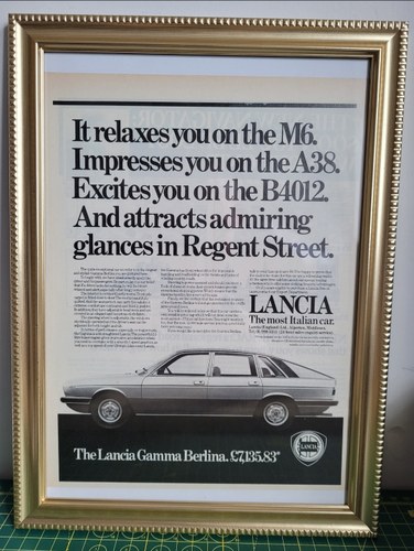 Original 1979 Lancia Gamma Berlina Framed Ad For Sale