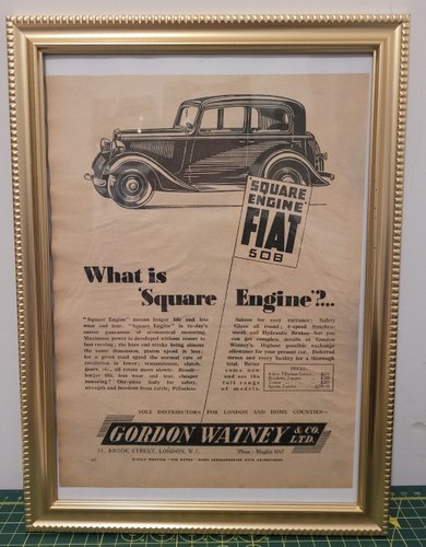 1990 Original 1934 Fiat 508 Framed Advert For Sale