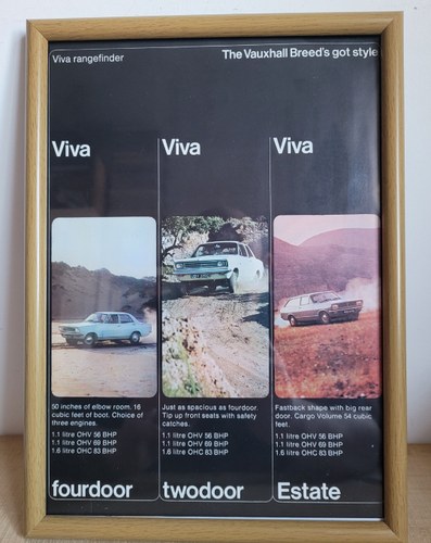 1991 Original 1968 Vauxhall Viva Framed Advert For Sale