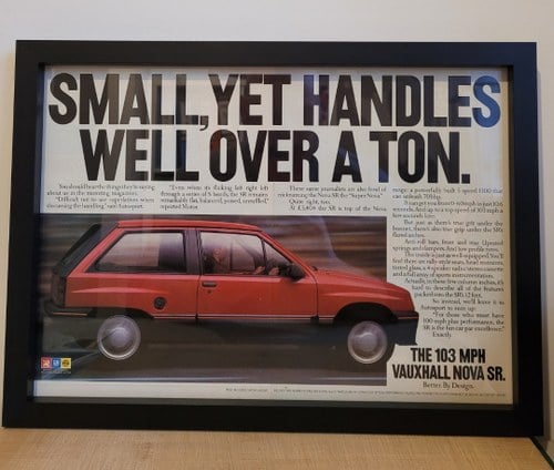 Original 1985 Vauxhall Nova SR Framed Advert For Sale