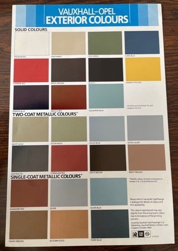 Vauxhall Opel UK Market Colour Chart Kaufen Bei