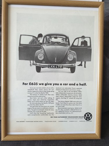 1968 Original VW Beetle advert For Sale