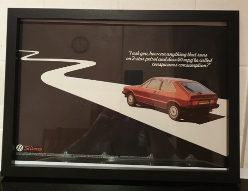 Original 1980 VW Scirocco Framed Advert For Sale
