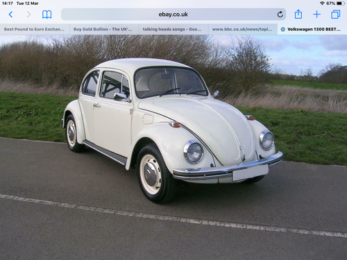 1973 Vw beetle.1300cc white. historic vehicle SOLD
