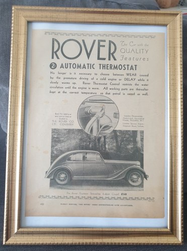 1988 Original 1934 Rover Fourteen Framed Advert  For Sale