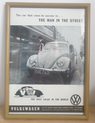 1968 Original 1960 VW Beetle Framed Advert For Sale