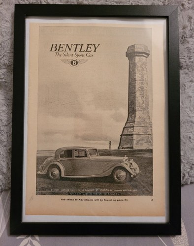 1988 Original 1936 Bentley 4 1/4 Ltr Framed Advert For Sale
