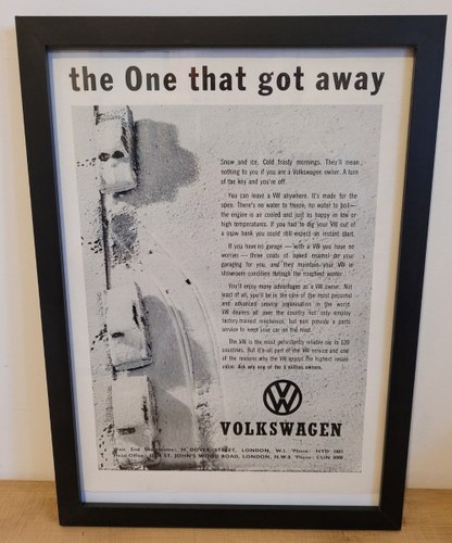 1966 Original 1962 VW Beetle Framed Advert For Sale